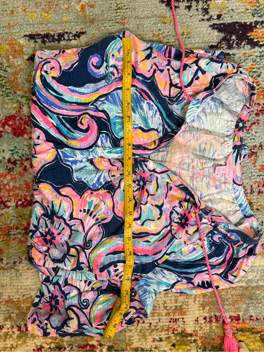 Lilly Pulitzer Donna Romper Multi Sink Or Swim Floral Tassel Knit Pink Blue M - Picture 7 of 7